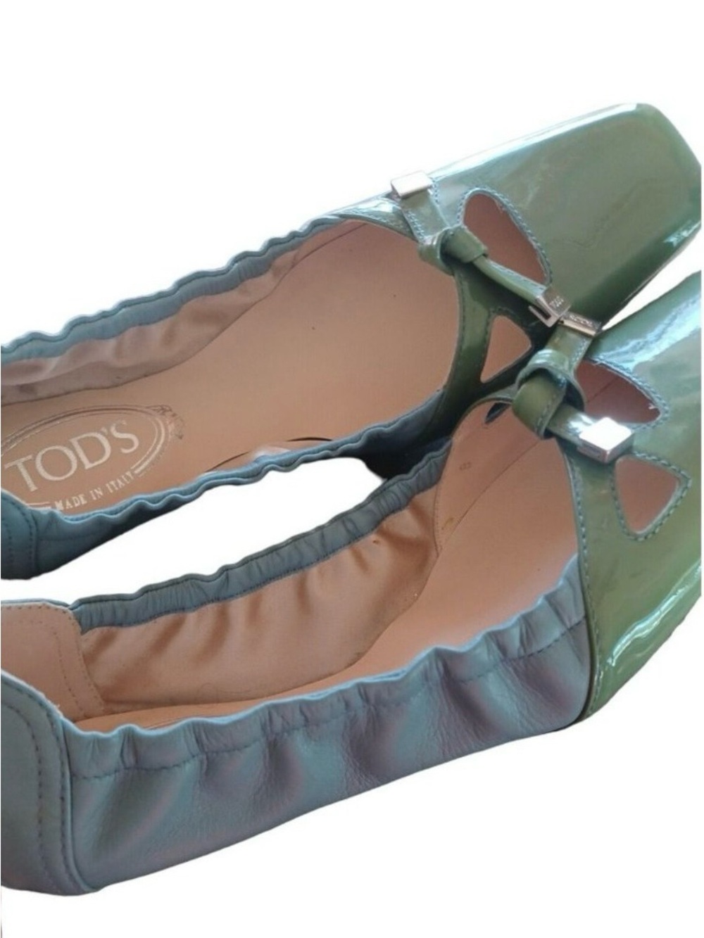 New! Women's TOD'S Color-block Patent Leather Green-Blue Ballerina Flats; Size 7